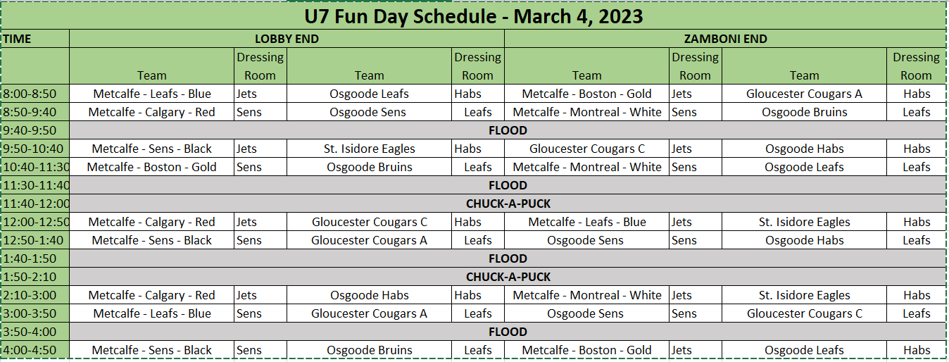 Schedule - U7 Fun-Day March 2023